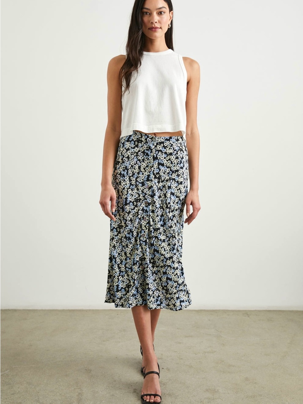 RAILS Rosetta Blue Midi Skirt in Midnight Meadow Floral Button-Front Skirt - Picture 4 of 11